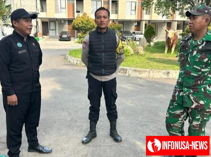 Sinergitas TNI-Polri saat Lakukan Patroli di Perum Grahayana, Ajak Security Jaga Kamtibmas