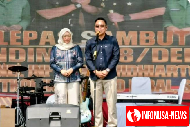 Dandim 0508/Depok, Letkol Inf Triano Iqbal bersama Istri Berikan Sambutan pada Acara Lepas Sambut di Lahan Urban Farming Tanah Merah Kecamatan Cipayung