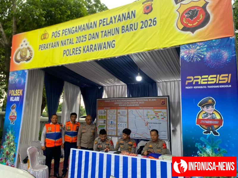 Kabag SDM Polres Karawang Melaksanakan Pegecekan Pos Pam Ops Lilin 2025 Di Terminal Klari