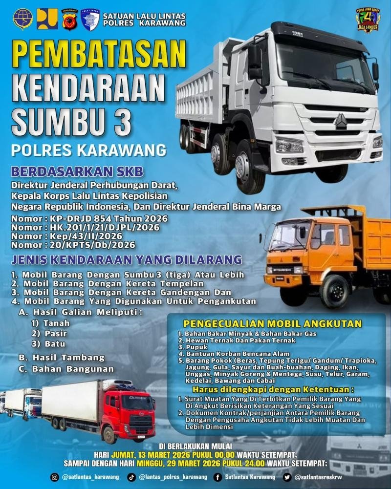 Jelang Arus Mudik Lebaran 2026, Satlantas Polres Karawang Umumkan Kebijakan Pembatasan Operasional Angkutan Barang