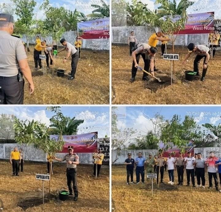 Kapolda NTB Bersama Forkopimda Tanam Pohon di Lanud ZAM, Perkuat Gerakan Green Policing