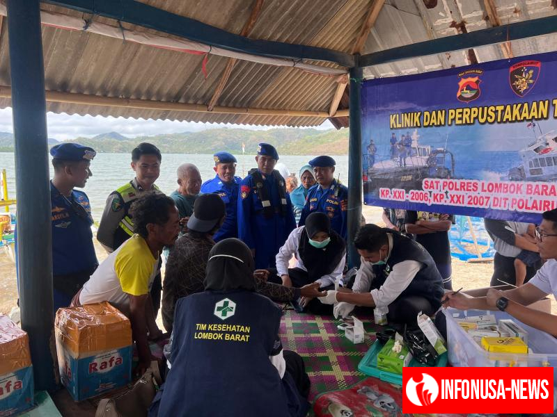 Polairud Polda NTB Hadirkan Klinik dan Perpustakaan Terapung di Sekotong Barat