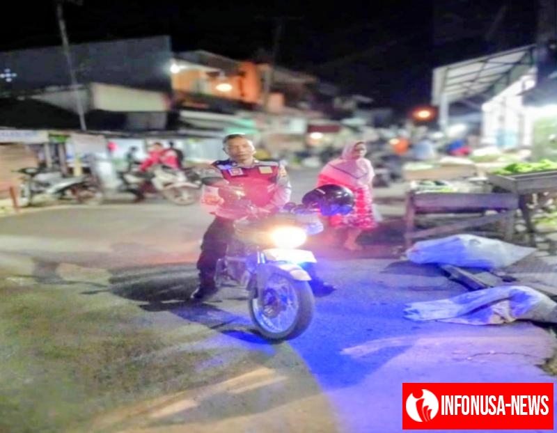 Pastikan di Pasar Tumpah Loji dalam Keadaan Aman, Personil Polsek Tegalwaru Patroli Malam