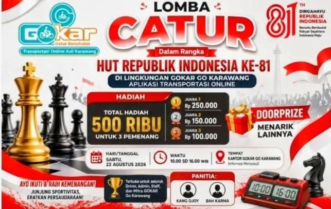 GOKAR Go Karawang Semarakkan HUT RI ke-81 Lewat Lomba Catur, Perkuat Kebersamaan Driver dan Mitra 