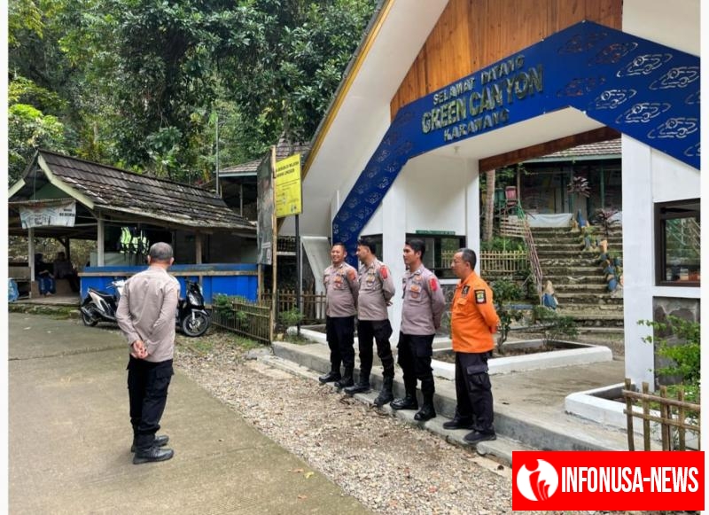 Ops Lilin Lodaya, Kapolsek Pangkalan Pimpin Personel Gelar Pam Natal di Objek Wisata Green Canyon