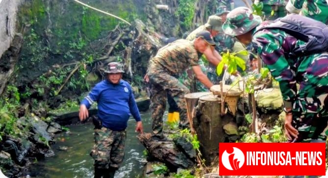 HUT ke-76 Kodam Jaya Diperingati dengan Aksi Bersih-bersih Kali Cipinang di Perumahan Pondok Cibubur RW 08, Kelurahan Cisalak Pasar Kecamatan Cimanggis