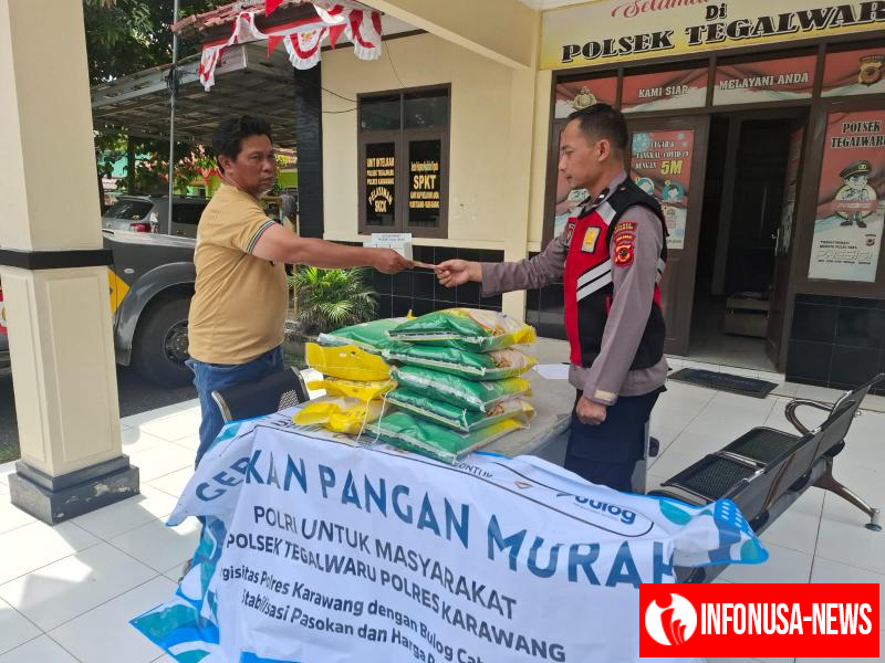 Adanya Gerakan Pangan Beras Murah, Warga Antusias Datangi Mako Polsek Tegalwaru