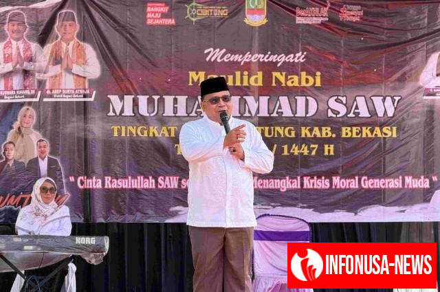 Camat Cibitung, Encun Sunarto, Sampaikan Sambutan pada Peringatan Maulid Nabi Muhammad SAW Tingkat Kecamatan Cibitung, Ajak Warga Jaga Kondusifitas Wilayah