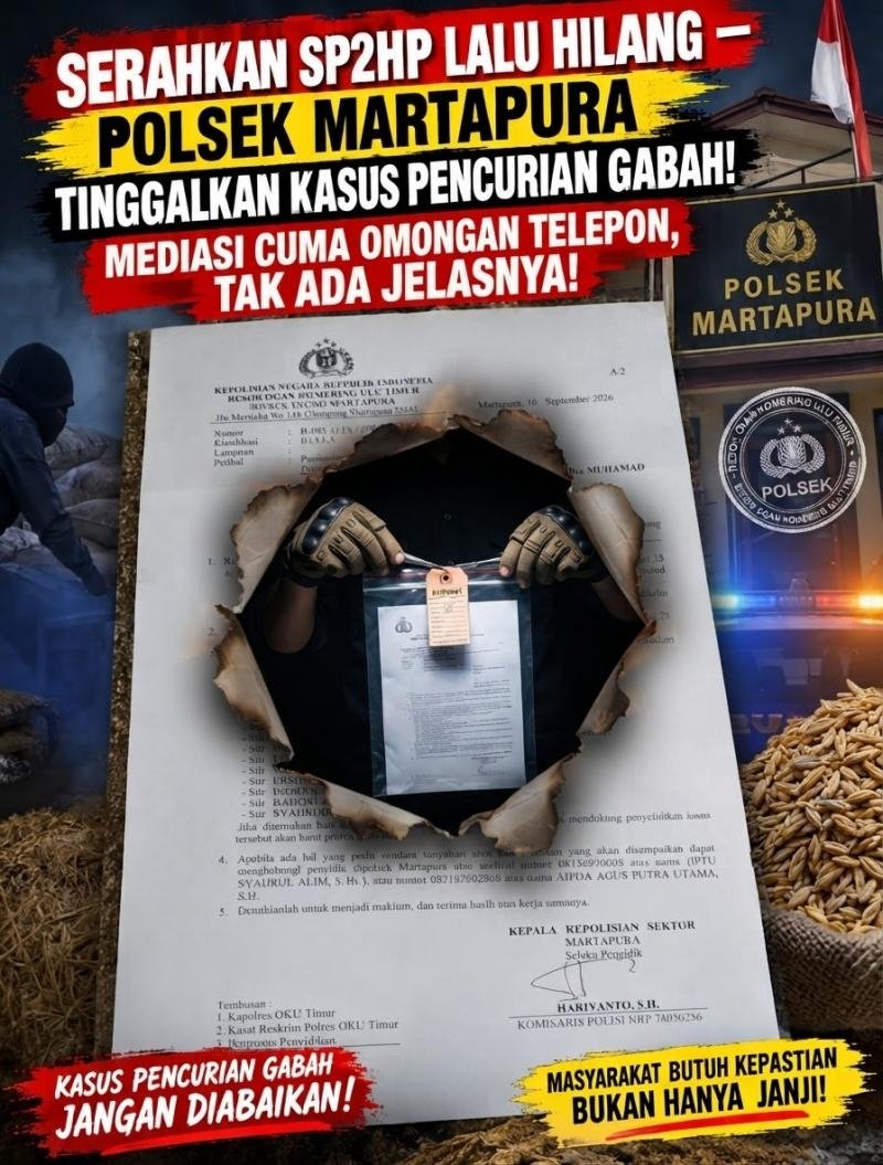 KANIT RESKRIM & PENYIDIK POLSEK MARTAPURA DIAM — SP2HP DIKIRIM, PERKARA PENCURIAN GABAH PABRIK KADES PERACAK TAK BERGERAK!
