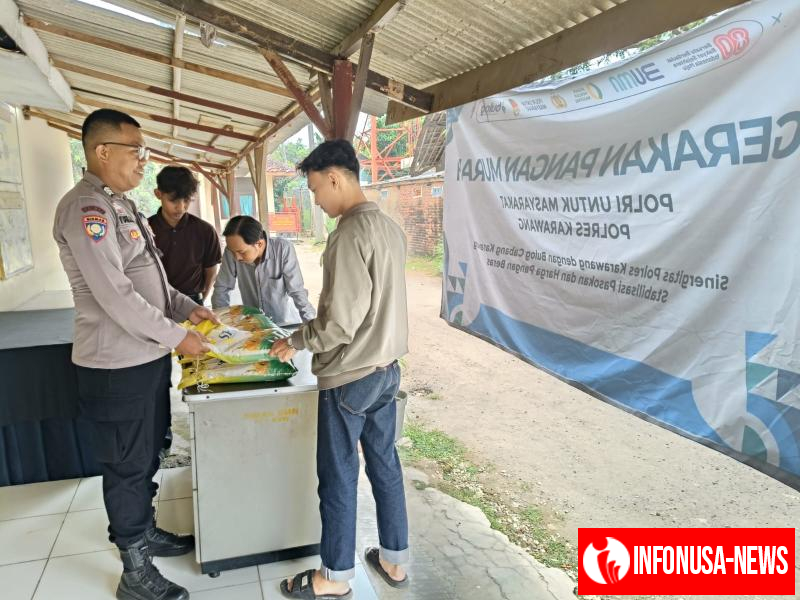 Polsek Tempuran Melaksanakan Giat Penyaluran Gerakan Pangan Murah, Dimako Polsek Tempuran Siang Tadi.