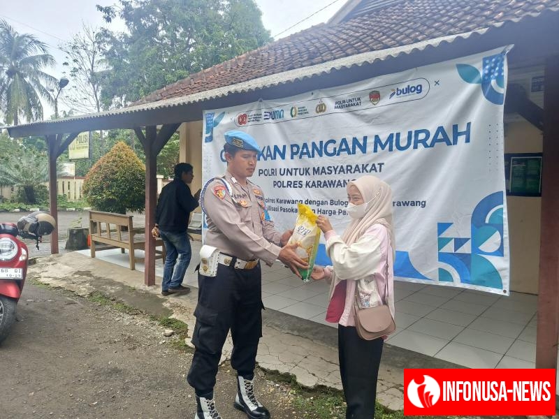 Upaya Personil Polsek Tempuran Polres Karawang Gelar Gerakan Pangan Murah, Beras SPHP (Stabilitas Pasokan Dan Harga Pangan) Murah Untuk Masyarakat.