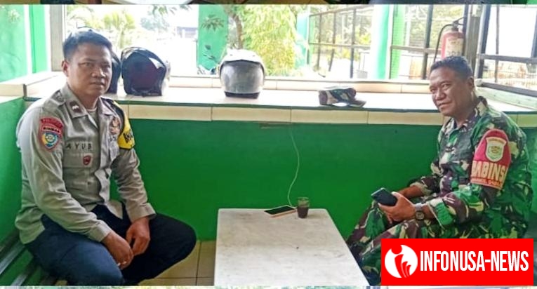 Perkuat Sinergitas TNI-Polri, Anggota Bhabinkamtibmas Polsek Rengasdengklok, Sambangi Bhabinsa Koramil 0404 Rengasdengklok