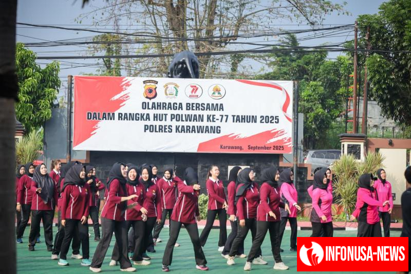 Polwan Polres Karawang Gelar Olah Raga Bersama Bhayangkari, Sekaligus Syukuran Hari Jadi Polwan Ke-77