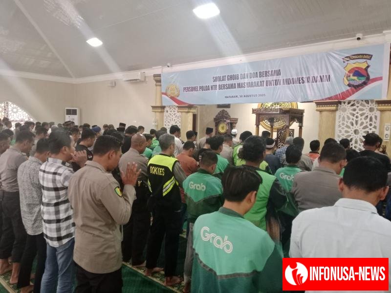 Polda NTB dan Ojol Gelar Sholat Ghaib untuk Almarhum Arfan Kurniawan