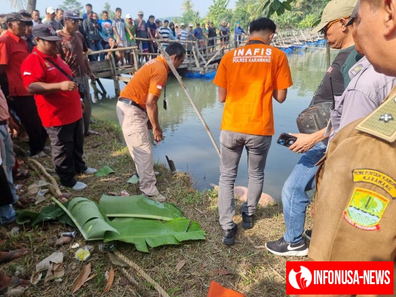 Tim Inafis Satreskrim Polres Karawang Lakukan Olah TKP Penemuan Mayat di Aliran Sungai Citarum
