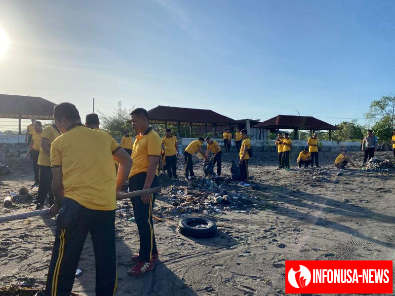 Personel Ditpolairud Polda NTB Gelar Olahraga Bersama dan Aksi Bersih-Bersih di Pantai Loang Baloq