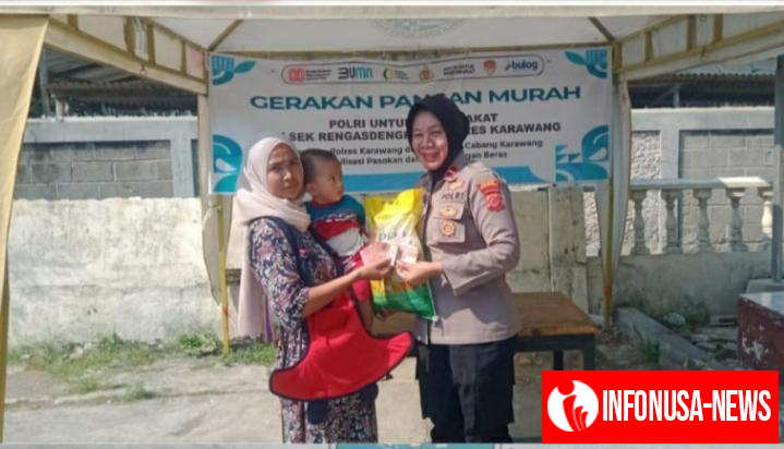 Dalam Mendukung Program Gerakan Pangan, Polsek Rengasdengklok Laksanakan Penjualan Harga Beras Murah Kepada Masyarakat