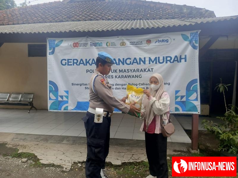 Personil Polsek Tempuran Polres Karawang Gelar Gerakan Pangan Murah, Beras SPHP (Stabilitas Pasokan Dan Harga Pangan) Murah Untuk Masyarakat.