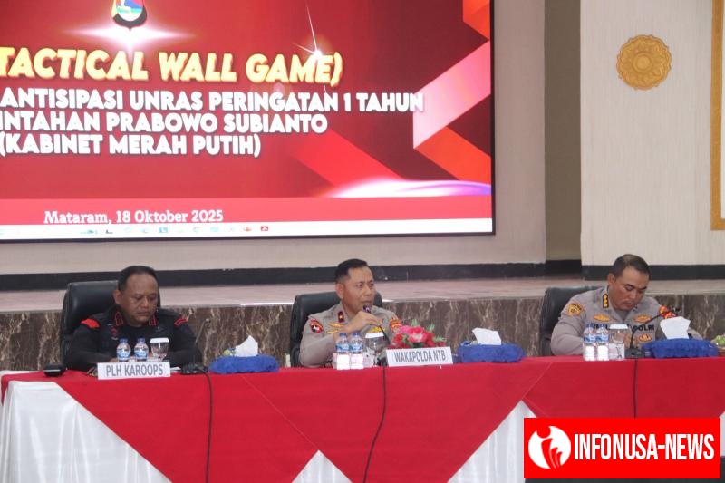 Siap Amankan Unras 1 Tahun Kepemimpinan Kabinet Merah Putih, Polda NTB Gelar Tactical Wall Game