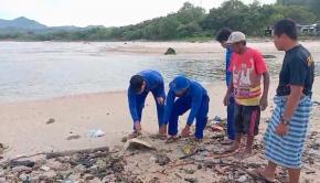 Ditpolairud Polda NTB Laksanakan Giat Bersih Pantai dan Selamatkan Penyu di Pantai Pasir Putih Maluk