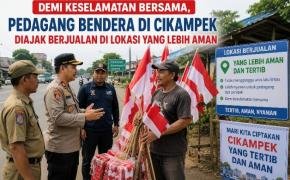 Demi Keselamatan Bersama, Pedagang Bendera di Cikampek Diajak Berjualan di Lokasi yang Lebih Aman